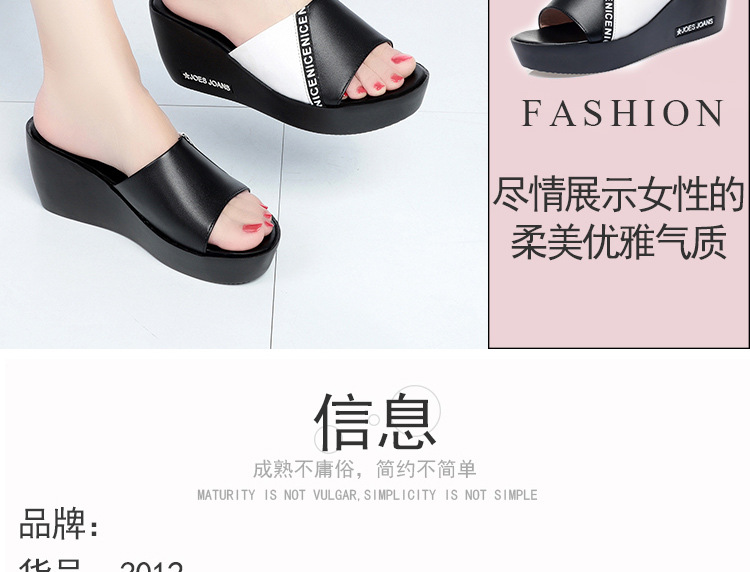 Dép lê da thật nữ quai chữ V đế xuồng phối màu mùa hè — Màu đen chi tiết 5