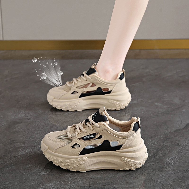 Street Style Women's 2025 Summer Sports Student Casual New Breathable Dad Shoes Running Mesh Korean Style Dad Shoes