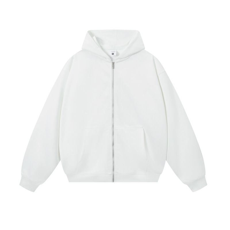 Felpa con cappuccio unisex pesante con cerniera – Maglia oversize in misto cotone da 380 g per uomo e donna (bianco, blu navy, nero, grigio, verde oliva, antracite)_voghion.com