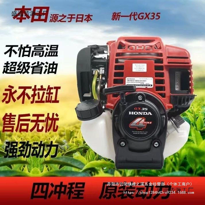 Головка газонокосилки с четырехтактным бензиновым двигателем.