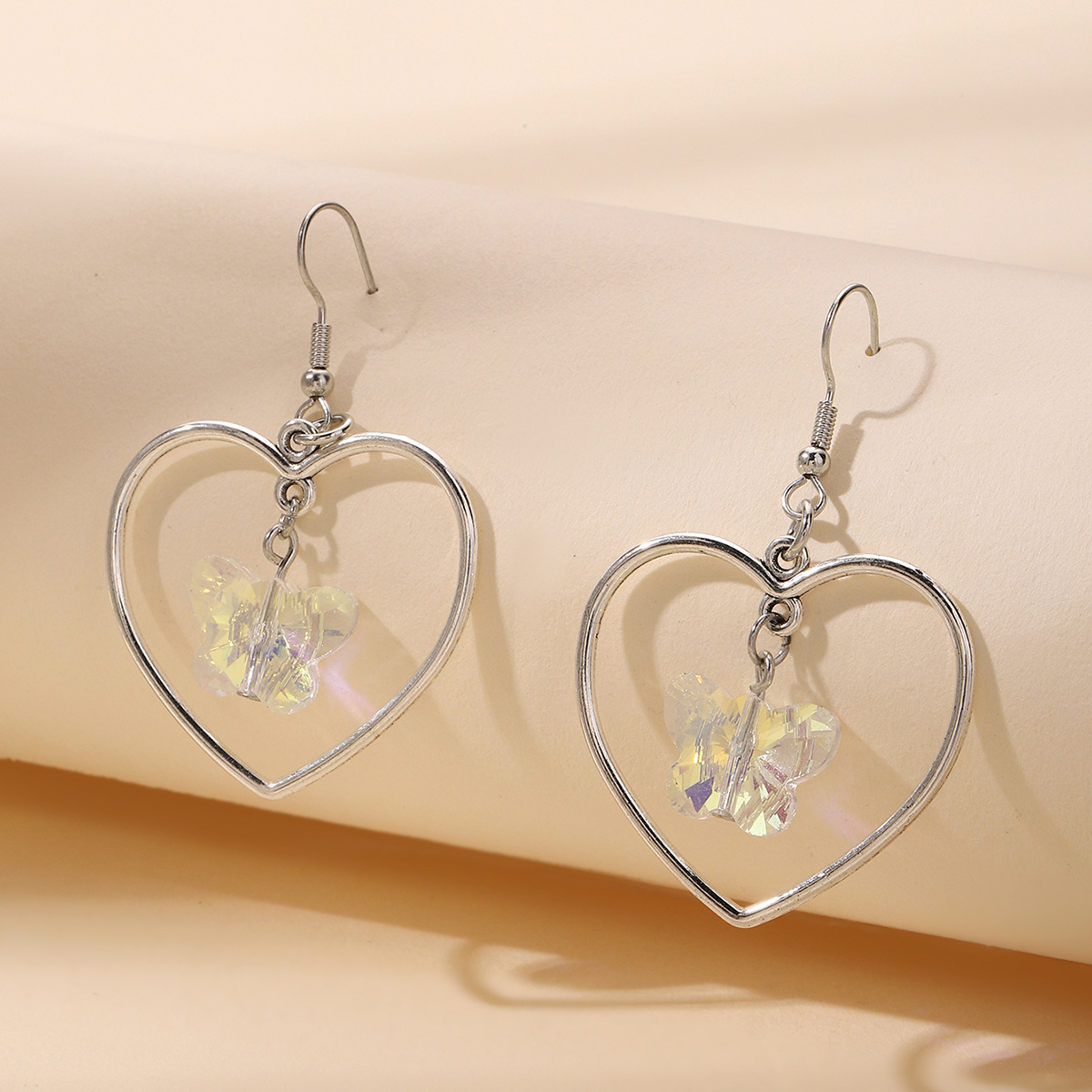 Sweet Heart Shape Butterfly Alloy Crystal Hollow Out Women's Drop Earrings display picture 4