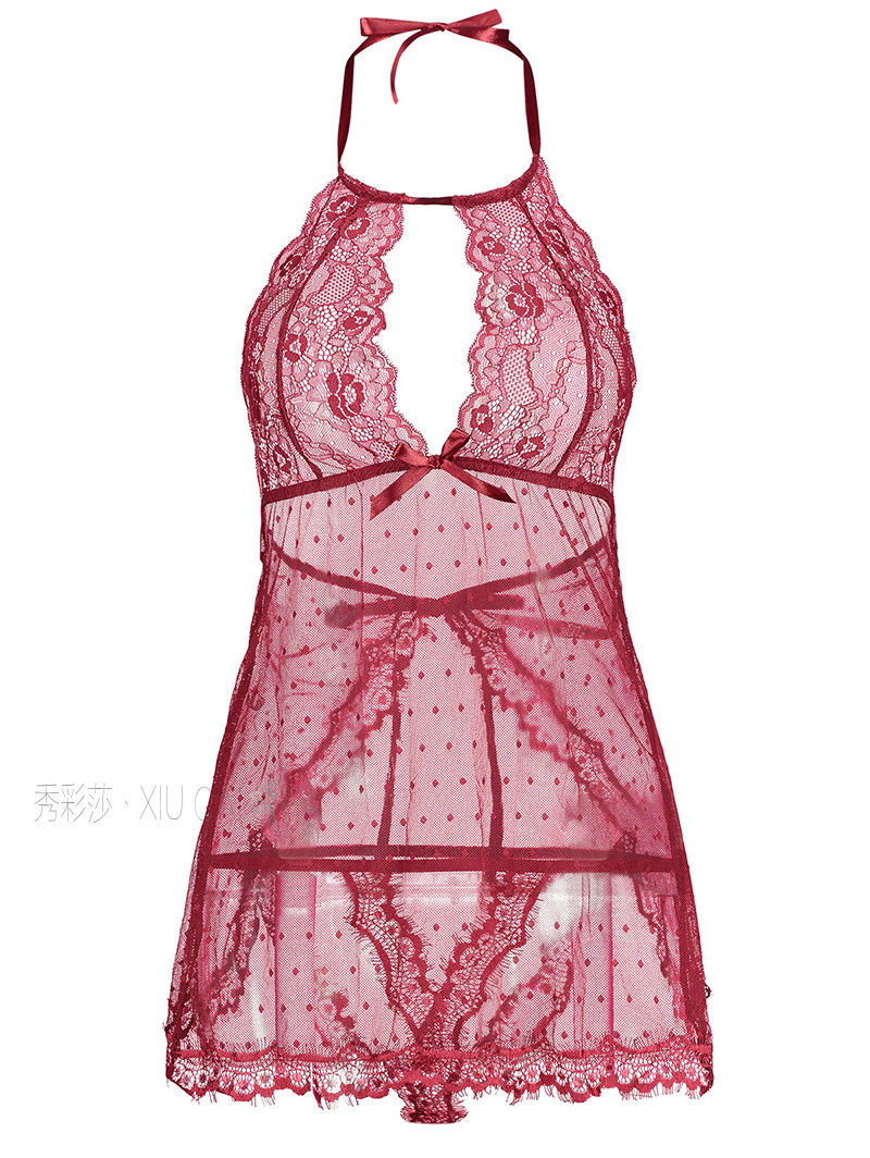 Plus Size Sheer Mesh Babydoll Nightdress with Halter Neck and Matching Panties — detail image 26