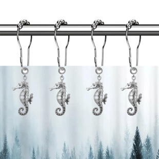 Cross-border hot sale alloy seahorse shower curtain ring hook marine decorative shower curtain with ball stainless steel shower curtain hook wholesale
