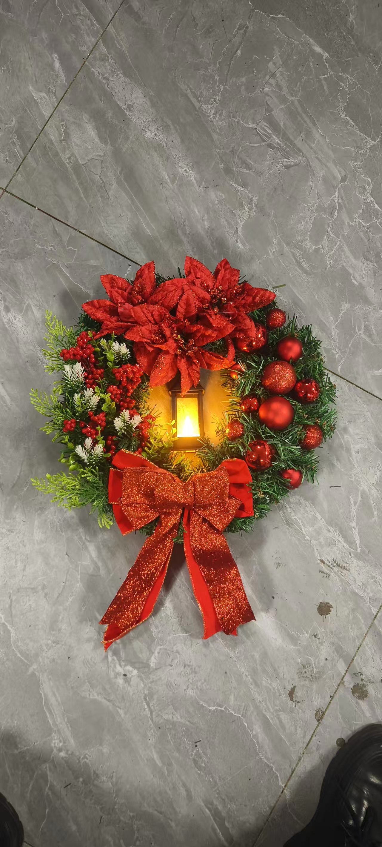 30 cm Weihnachtskranz für Haustür, Rotgold, Fenster, Wand, Türdekoration, 2024, Weihnachtsgirlande, Ornament, Guirnalda Navidad – Detail 8