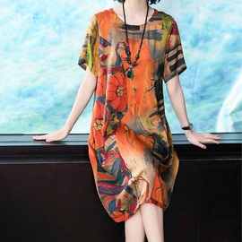 2022春夏季新款短袖连衣裙女装长款过膝宽松A字裙外贸批发