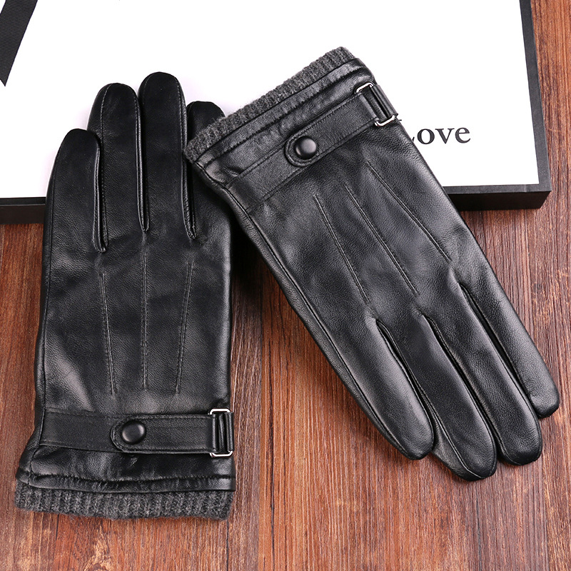 Guantes de piel de oveja de otoño e invierno forrados de lana engrosados cálido frío conducción al aire libre guantes de pantalla táctil de tres costillas