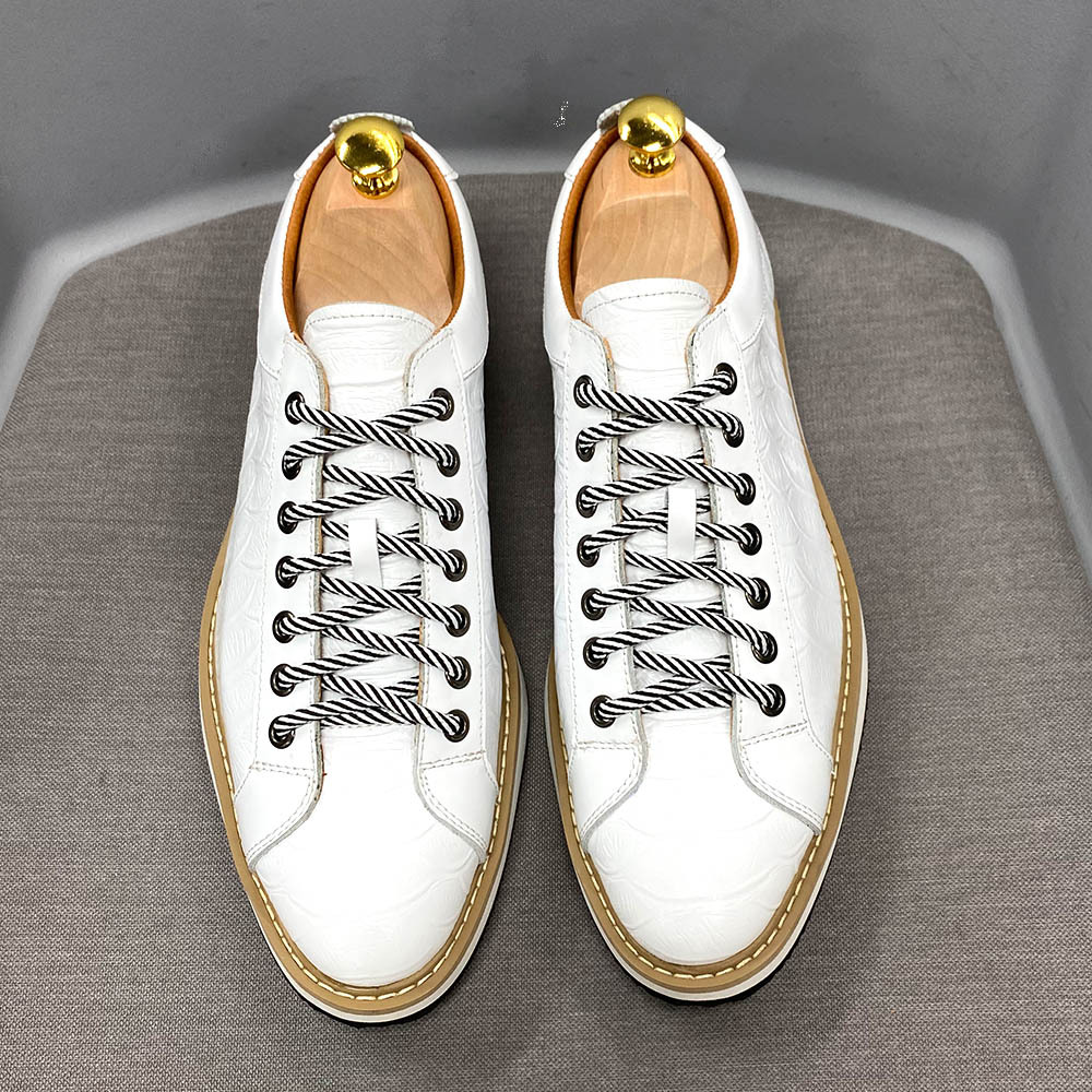 Lässige Lederschuhe Herrenschuhe aus echtem Leder mit dicken Sohlen Alltagsschuhe modische Krokodilmuster geprägte handgefertigte Schuhe Schuhe Männer_voghion.com