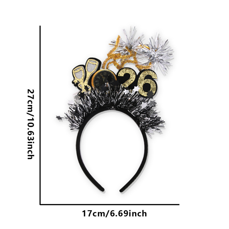 2026 新年スターカラフルなストリップヘッドバンドヘアアクセサリー新年パーティーの装飾ワイングラスレター五芒星ブラックゴールドヘッドバンド|undefined