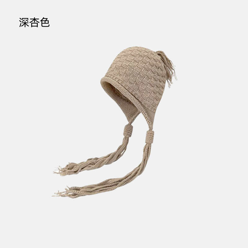 秋冬新年红流苏帽护耳保暖手工包头帽出游百搭套头针织帽日系ins|undefined