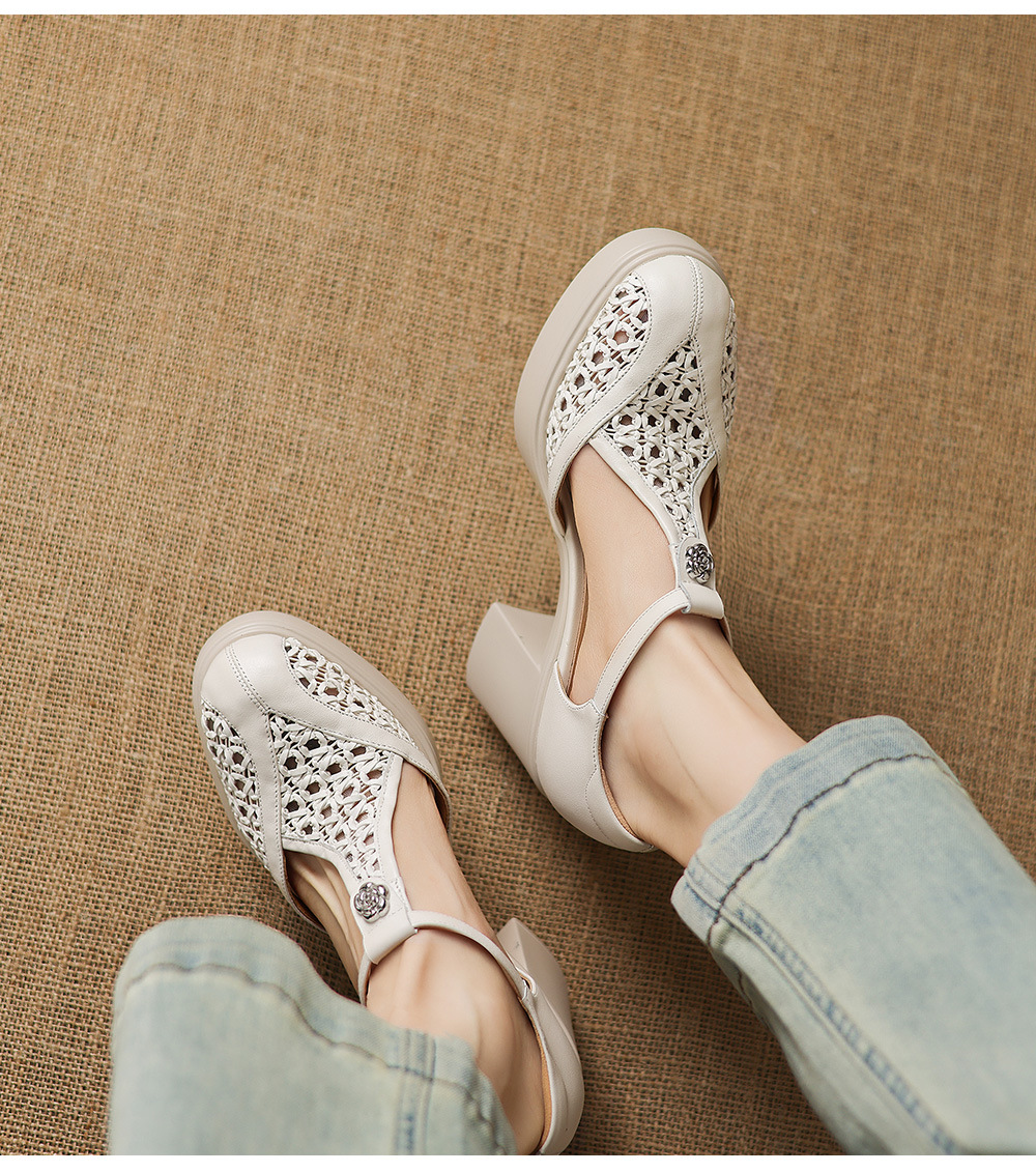 Sandal cao gót nữ mũi nhọn quai chữ T đế dày gót 8.5 cm phong cách vintage — đen chi tiết 14