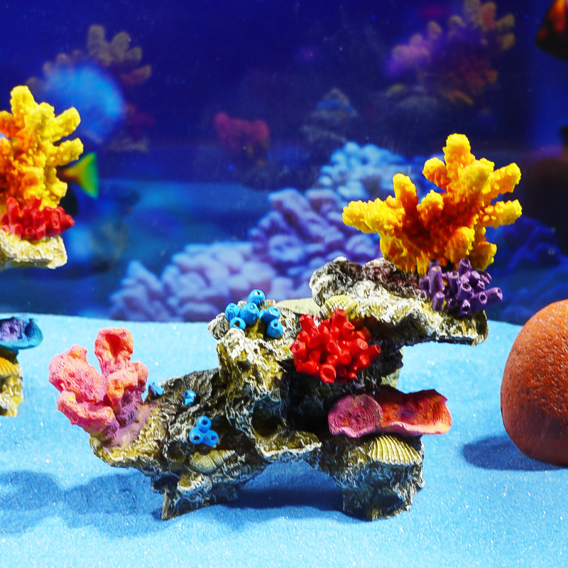 Resina arrecife de coral árbol de natación peces y camarones escondite casa pecera paisaje decoración micro paisaje escritorio decoración acuario