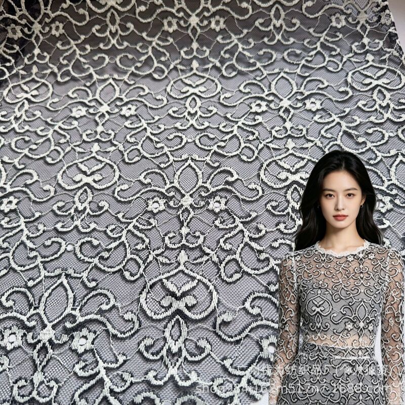 Two-Tone Hollow-Out Three-Dimensional Lace Non-Elastic Jacquard Fabric for Dresses, Tops, Wedding Gowns, Shoe Materials, and Women's Clothing Two-Tone Hollow-Out Three-Dimensional Lace Non-Elastic Jacquard Fabric for Dresses, Tops, Wedding Gowns, Shoe Materials, and Women's Clothing