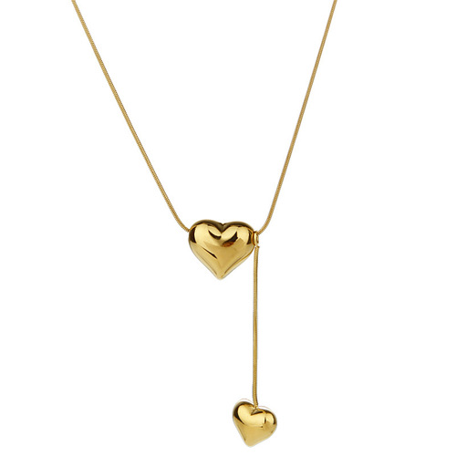 Cross-border simple double heart necklace niche design sense titanium steel peach heart pendant fashion heart-shaped clavicle chain wholesale 