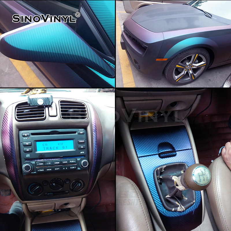 Carlake camaleón coche de fibra de carbono que cambia de color película cuerpo de fibra de carbono película decorativa coche decoración exterior pegatina interior