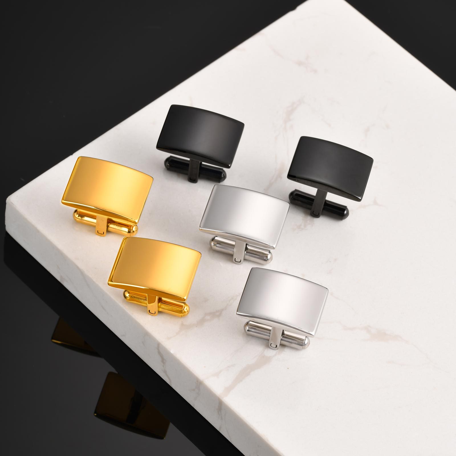 European and American Men's Classic Business Work Clothing Versatile Clothing Accessories Stainless Steel Blank Curved Square Cufflinks Cl-057