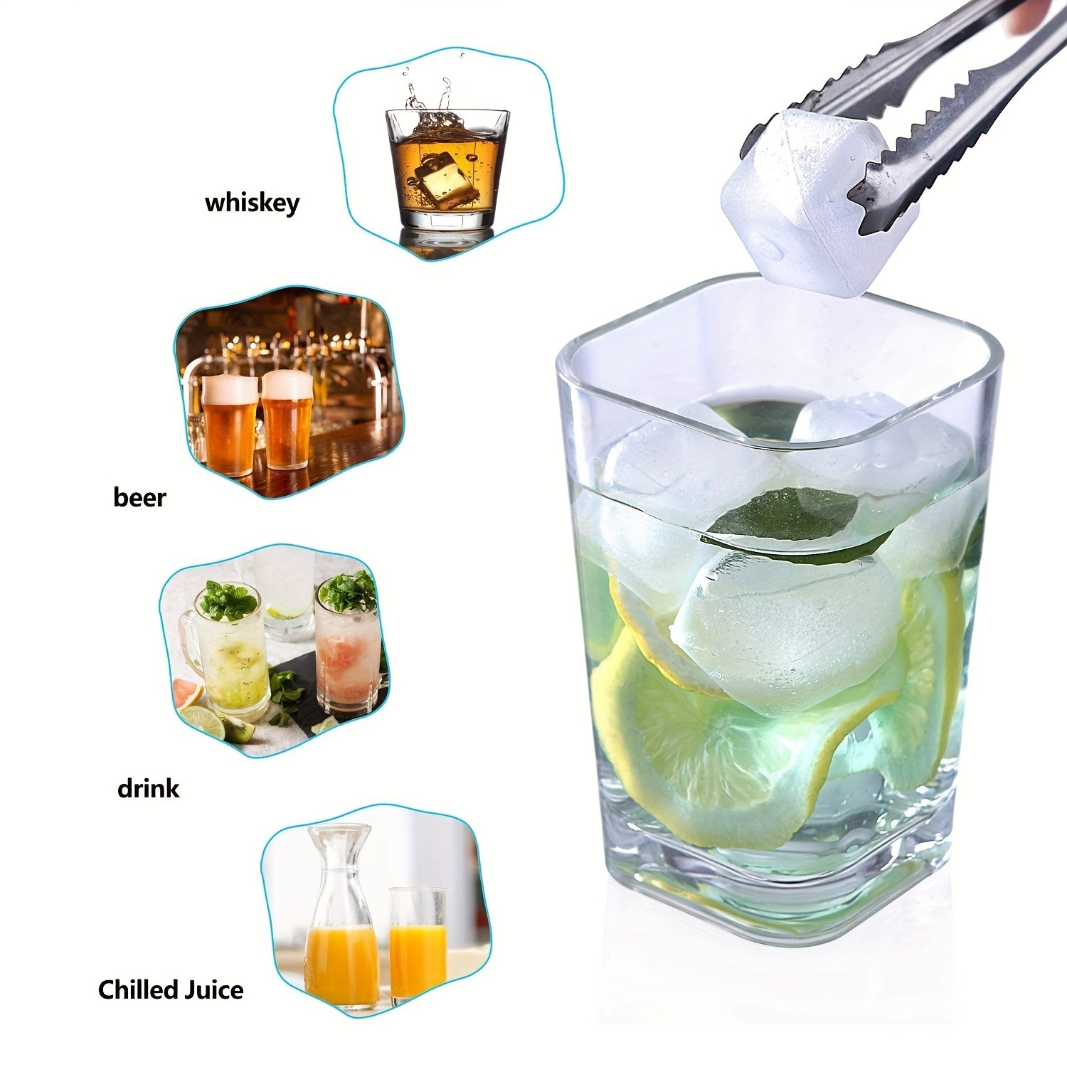 24 partículas de hielo plásticas cuadradas Congeladas Rápidamente cubo de hielo de la bebida fría de la barra de la bebida del verano de la categoría alimenticia reutilizable