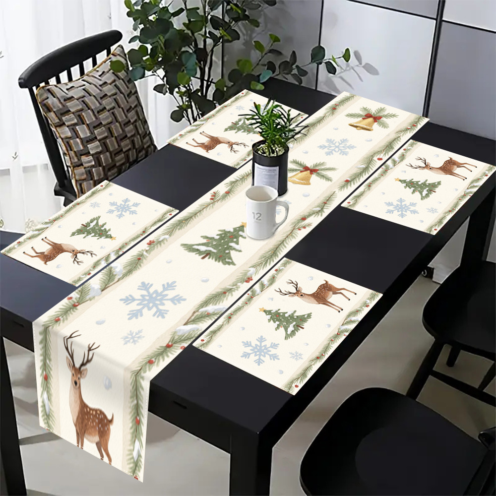 Transfronterizo temu bandera de impresión de mesa de Navidad poliéster impresión de cocina puerta de entrada decoración de mesa pequeña muñeca pan de jengibre image 11