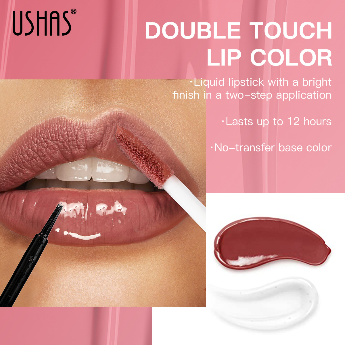 El brillo de labios transfronterizo explosivo de USHAS Amazon no se desvanece, no se mancha, no se pega, esmalte de labios mate, lápiz labial de barro LG2536