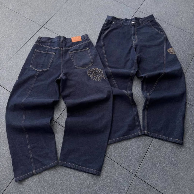 European and American Cross-Border Mertra Casual Loose Jeans American Street Y2K Hip-Hop Wide-Leg Splicing Pants for Men and Women
