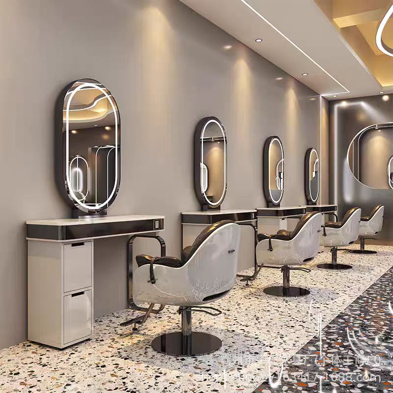 Barbería espejo salón de belleza especial lámpara espejo red salón de belleza rojo permeado cortador de cabello cabinet integrado tablero de espejo único y doble cara
