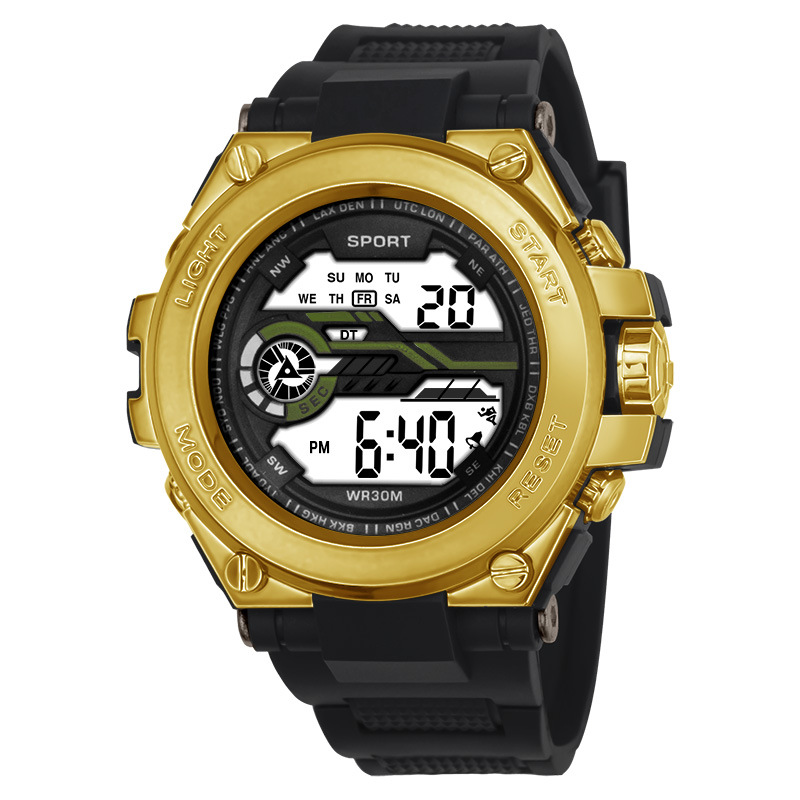 Reloj electrónico de metal galvanizado para hombre, moda de todo fósforo, cronógrafo, fabricante de relojes electrónicos para deportes al aire libre para estudiantes, venta al por mayor