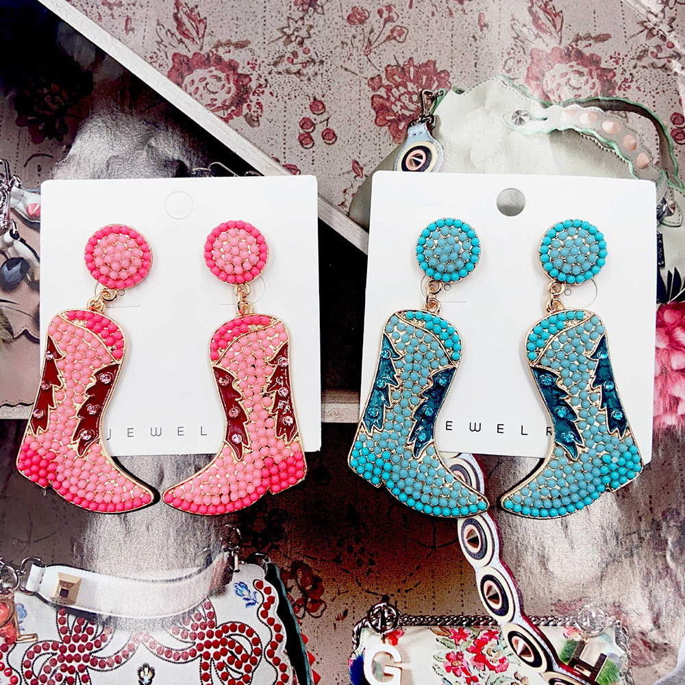 1 Pair Novelty Modern Style Boots Shoe Beaded Plating Seed Bead Metal Drop Earrings display picture 6