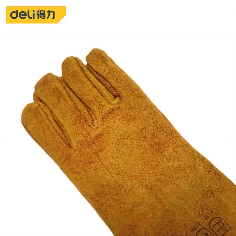得力工具电焊手套牛二层皮耐热隔热抗割防火7号350mm 带内里