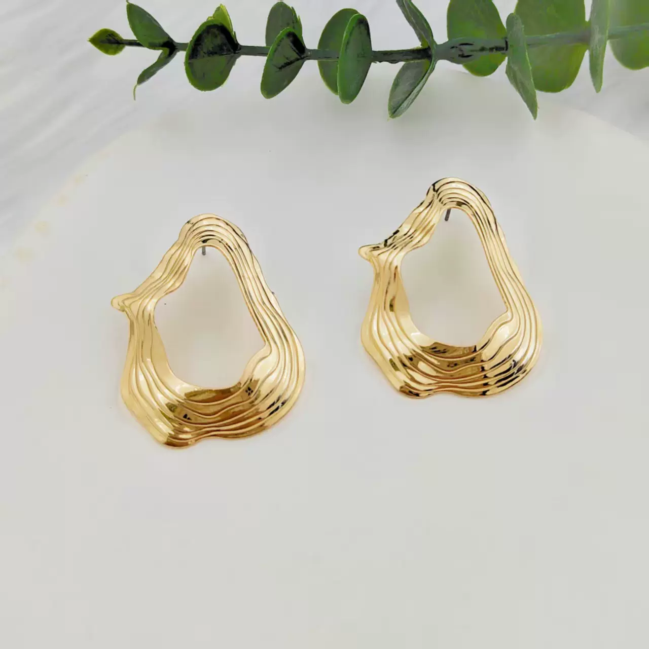 欧美跨境不规则立体纹路耳环 时尚气质金属镂空夸张耳环外贸饰品