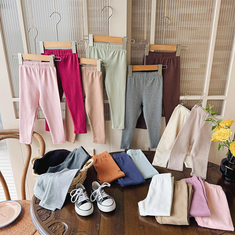童裤子加厚秋季儿童高弹舒适精棉百搭纯色修身糖果色打底裤厚秋裤