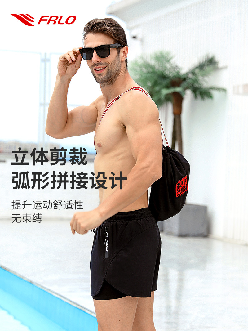 Venta al por mayor de bañadores para hombre, de doble capa, anti-embarrassment, de secado rápido, transpirables, holgados, talla grande, tres cuartos de largo, para playa y aguas termales.