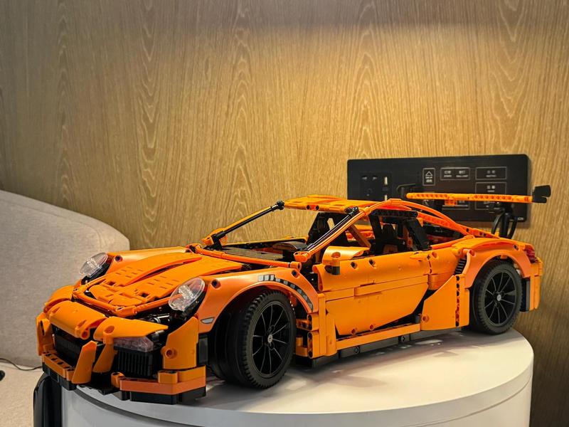 保时捷911橙色GT3跑车赛车汽车模型拼装积木男生玩具兼容乐高跨境|undefined