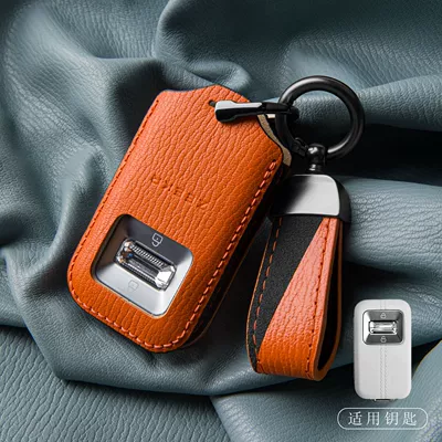 Zeekr 9X Car Key Cover, High-End — Car key bag - new-ji-krypton-double-color-contrast-model-emma-orange-with-pendant
