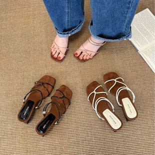 French Wedge Heel Thin Strap Sandals for Women Summer Outer Wear 2025 New Niche Two-Wear Open Toe High Heel Sandals for Women