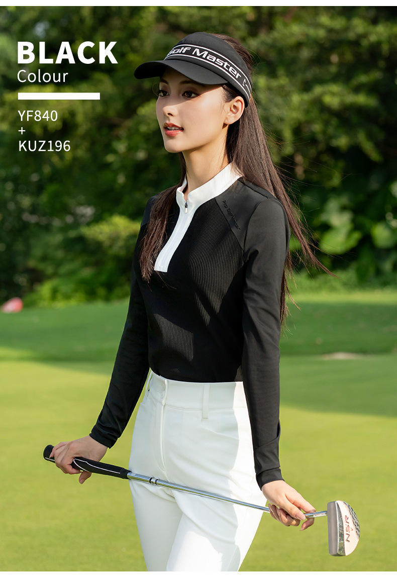 Áo polo dài tay nữ golf PGM họa tiết kẻ dọc mỏng nhẹ — Tay áo dài màu trắng [thoáng khí và thấm mồ hôi/kết cấu dọc/vải co giãn] YF840 chi tiết 10