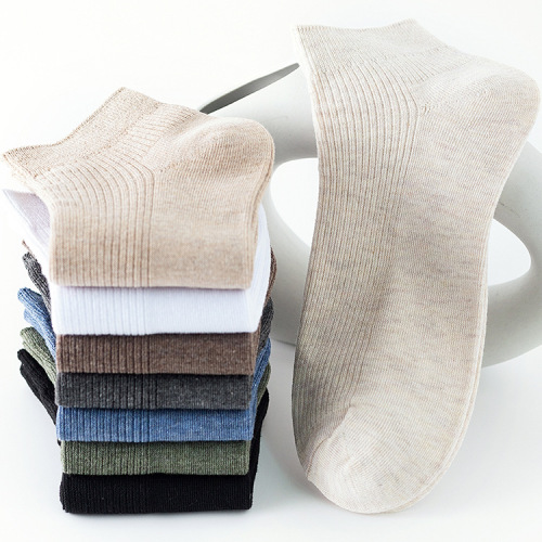 Socks men's socks spring and summer new men's boat socks pure cotton versatile plain double-needle striped low-top men's socks wholesale