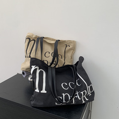 喬戈潮款大容量單肩包簡約字母帆布托特包輕便休閒手提大包女包潮