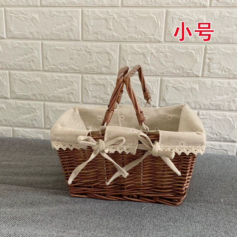 Корзина из ротанга для хранения цветов, корзина для покупок, корзина из ротанга, объёмная корзина зеленая для пикника
