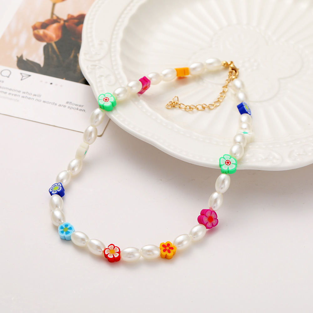 Wholesale Creative Simple Soft Pottery Flower Pearl Necklace Nihaojewelry