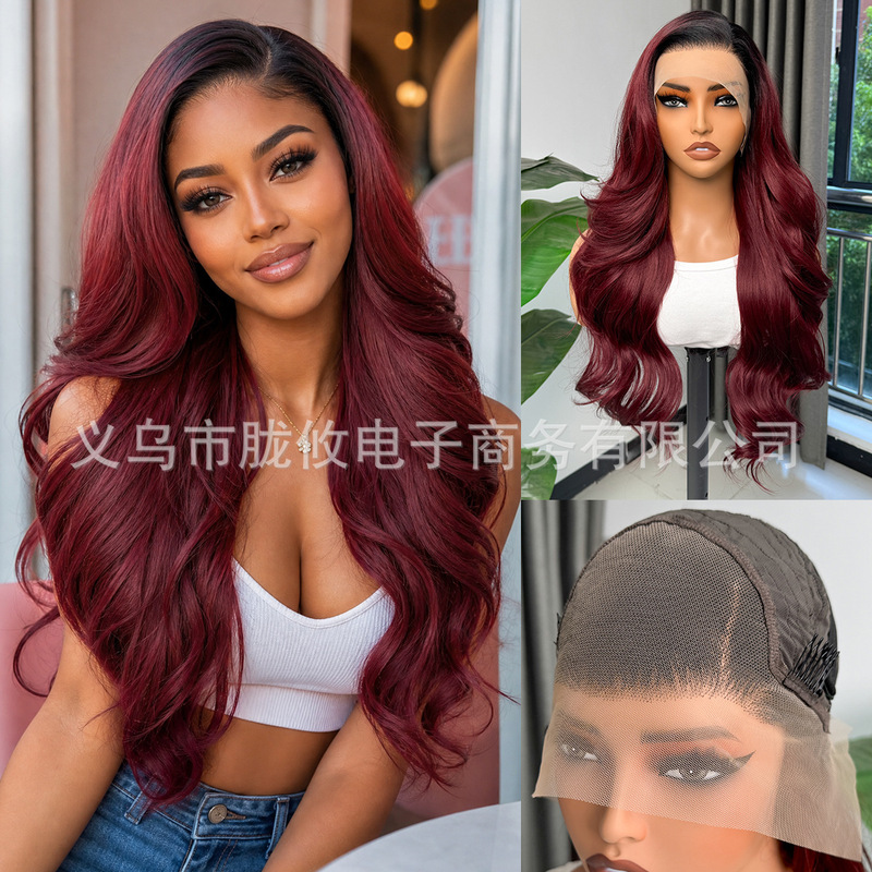 Cross-border 13*4 transparent front lace wig with long curly hair, natural-looking synthetic hair, high-temperature fiber synthetic wig Cross-border 13*4 transparent front lace wig with long curly hair, natural-looking synthetic hair, high-temperature fiber synthetic wig
