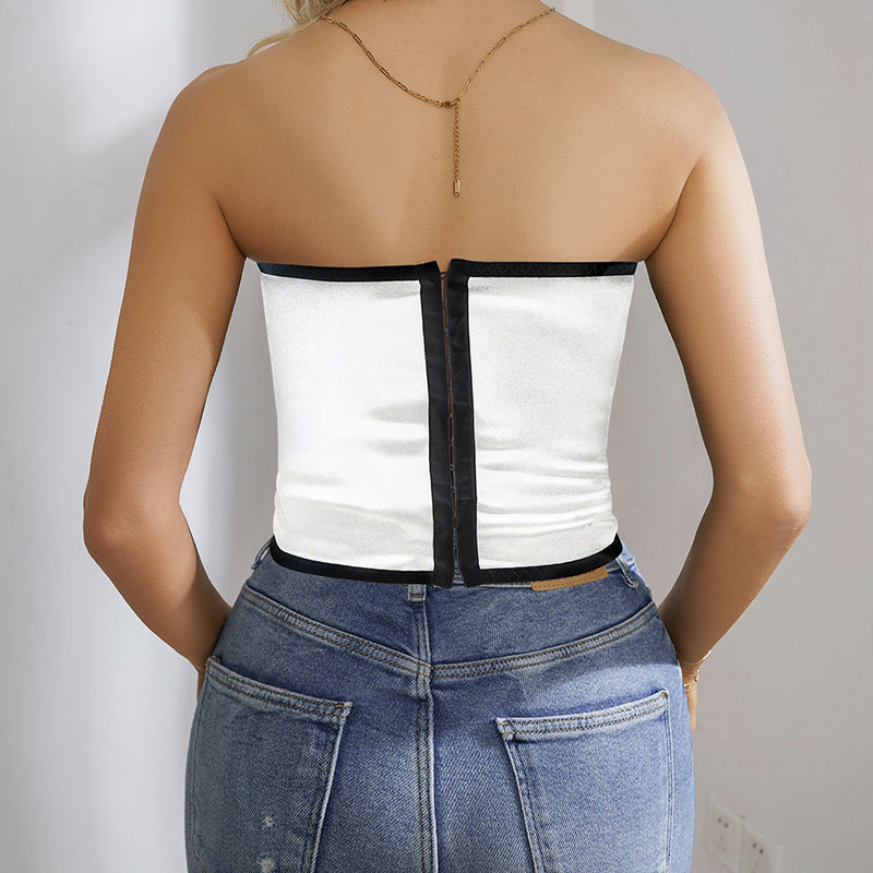 Europa y América sexy chica caliente estilo moda correa interior pecho pad anillo de acero pecho cintura adelgazante apretado envuelto tubo superior