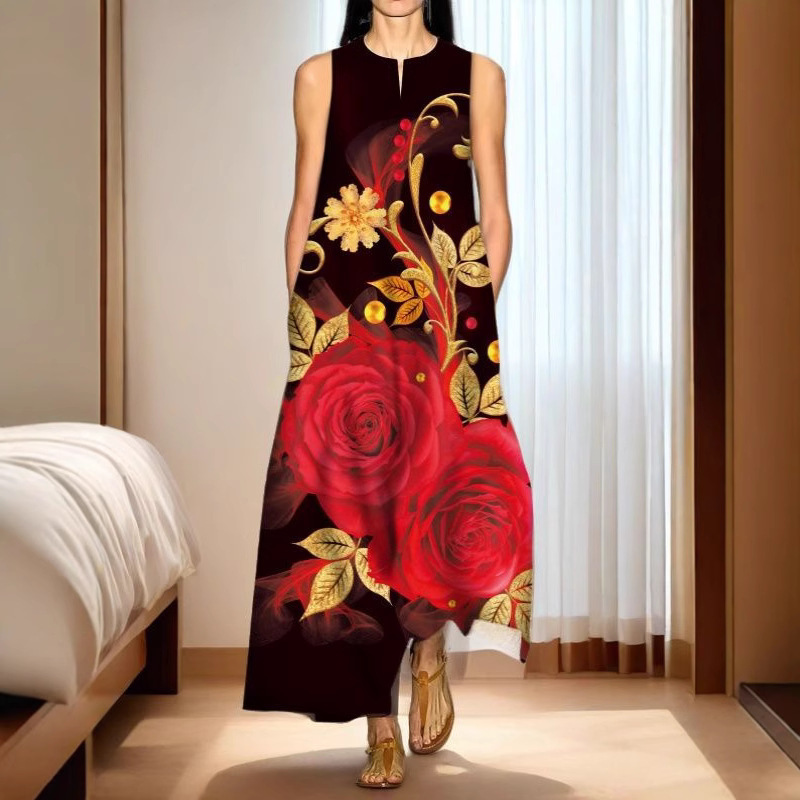 Vintage Literary Print Long Dress 90S Wave Retro Style Suitable for Young and Middle-Aged Women to Enjoy the Trendy Trend