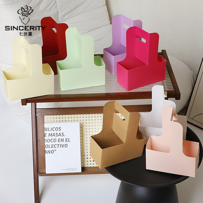 Caja de flores portátil de café Qisejin, papel kraft, bandeja para tazas, caja de regalo, caja de embalaje de ramo de flores