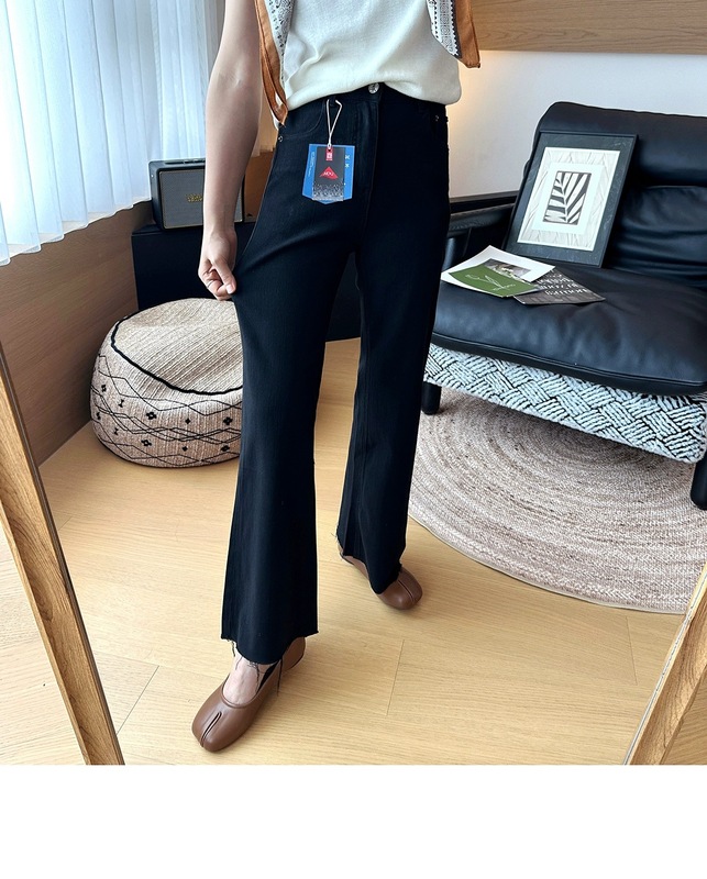 超好看微喇裤！早秋松弛感四面弹牛仔裤女显高九分毛边阔腿喇叭裤|undefined
