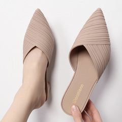 網紅高跟增高涼拖鞋女夏包頭半拖時尚休閒百搭尖頭防滑加厚一字拖