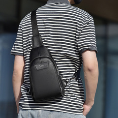 2023新款真皮胸包頭層牛皮斜挎包雙拉鏈胸前包運動休閒單肩包男包