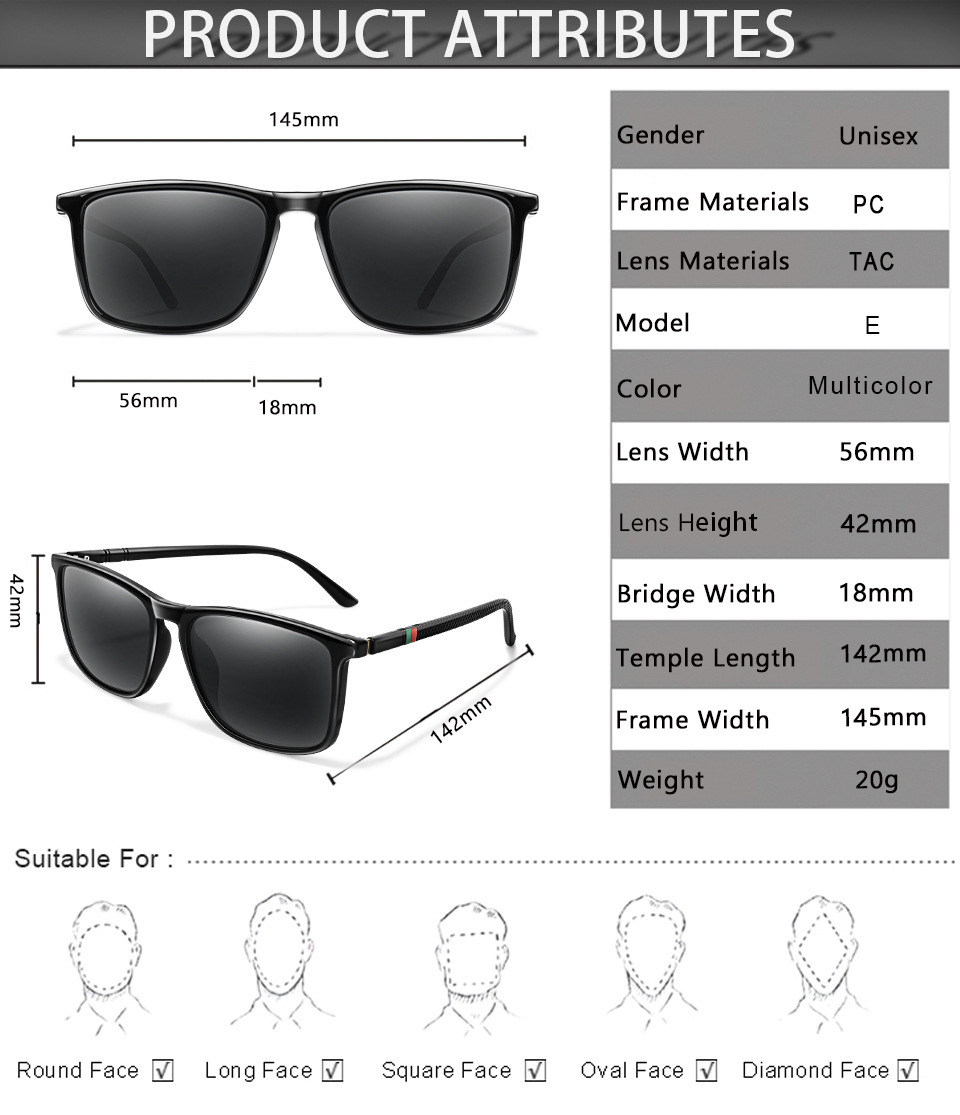 60g Weight Full Frame Glasses Structure Sunglasses Classification PC, UV400 Protection Lens Material Square Glasses Style Travel, Daily Occasion Geometric Pattern Men's Gender Simple Style Style Simple Style Geometric PC UV400 Protection Square Full Frame Men's Sunglasses 无