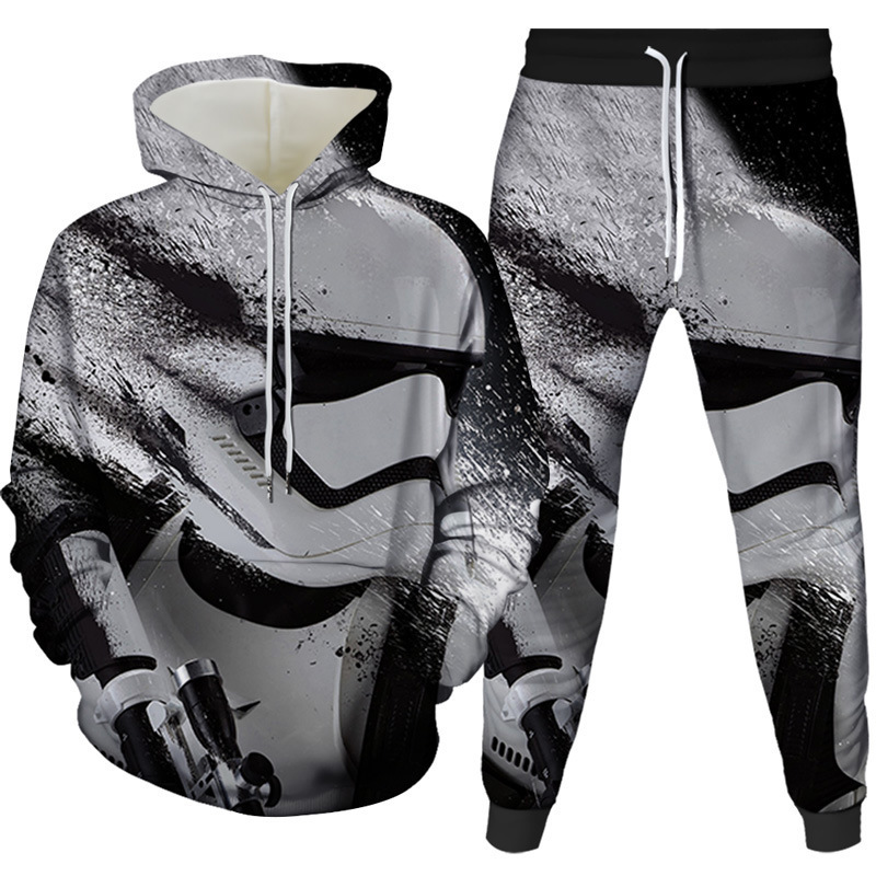 2025 New Men's and Women's Fashion Sweatshirts 3D Star Wars Printed Hooded Sportswear Manufacturer Wholesale Two-Piece Trendy Set