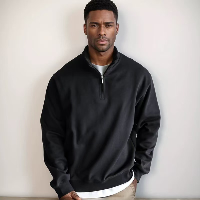 Europa y los Estados Unidos pesados 500g medio cremallera cuello Boxy suéter gris limpio ajuste americano para hombres y mujeres otoño y invierno