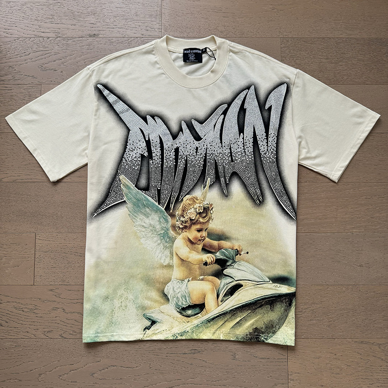 Tarjeta de marca de moda americana impresión de diamante caliente pareja de moda adolescente de verano chaqueta de manga corta camiseta