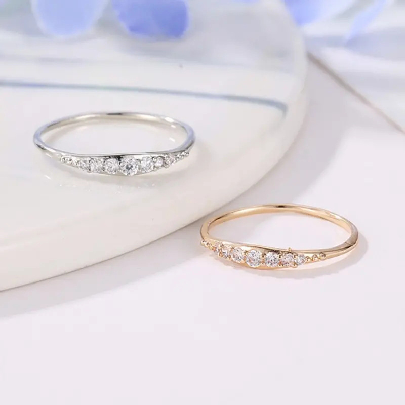 Jianjie Hot Selling Zircon Women's Ring Tail Ring European and American Fashion Design Engagement Ring Cross-Border Supply Simple Women's Jewelry